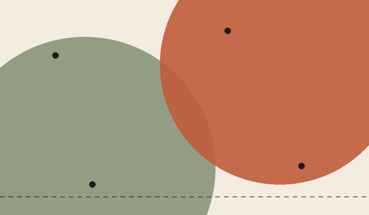 Abstract composition of overlapping circles in green and rust.
